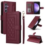Per Samsung Galaxy S23 FE 5G Custodia a flip in pelle con reticolo diamantato (vino rosso)