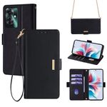 Per OPPO Reno11 F 5G Custodia per telefono in pelle con catena a tracolla (nera)