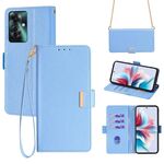 Per OPPO Reno11 F 5G Custodia per telefono in pelle con catena a tracolla (blu)