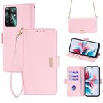 Per OPPO Reno11 F 5G Custodia per telefono in pelle con catena a tracolla (rosa)