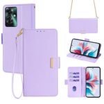 Per OPPO Reno11 F 5G Custodia per telefono in pelle con catena a tracolla (viola)