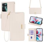 Per OPPO Reno11 F 5G Custodia per telefono in pelle con catena a tracolla (bianca)