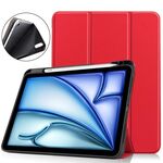Per iPad Air 11 2024 Custer TPU Pure Color 3-Fold Holder Custodia tablet in pelle intelligente(Rosso)