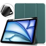 Per iPad Air 11 2024 Custer TPU Pure Color 3-Fold Holder Custodia tablet in pelle intelligente (verde scuro)