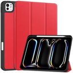 Per iPad Pro 11 2024 Custer TPU Pure Color Custodia tablet in pelle intelligente con supporto a 3 pieghe con vassoio portapenne(Rosso)