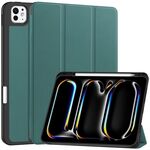 Per iPad Pro 11 2024 Custer TPU Pure Color 3-Fold Holder Custodia tablet in pelle intelligente con portapenne (verde scuro)