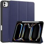 Per iPad Pro 11 2024 Custer TPU Pure Color 3-Fold Holder Custodia tablet in pelle intelligente con portapenne (blu scuro)