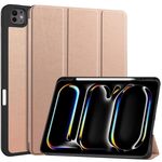 Per iPad Pro 13 2024 Custer TPU Pure Color 3-Fold Holder Custodia tablet in pelle intelligente con vassoio portapenne (oro rosa)