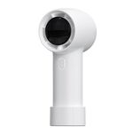 Mini ventilatore ad alta velocità a 100 velocità con display digitale a turbina portatile per esterni, colore: bianco
