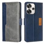 Per Xiaomi Redmi Turbo 3 5G Custodia per telefono in pelle con fibbia laterale in colore a contrasto (blu + grigio)