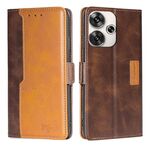 Per Xiaomi Redmi Turbo 3 5G Custodia per telefono in pelle con fibbia laterale in colore a contrasto (marrone scuro + oro)