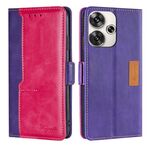 Per Xiaomi Redmi Turbo 3 5G Custodia per telefono in pelle con fibbia laterale in colore a contrasto (viola + rosa rossa)