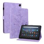 Custodia per tablet in pelle goffrata Giglio per Amazon Fire Max 11 (viola)