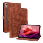 Custodia per tablet in pelle goffrata giglio per Lenovo Tab P12 12.7 (marrone)