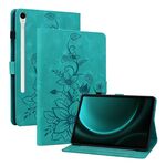 Custodia per tablet in pelle goffrata Giglio per Samsung Galaxy Tab S9 / S9 FE (verde)
