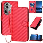Per OPPO Reno11 Pro Global YX0070 Custodia per telefono in pelle con fibbia in fibra di carbonio con cordino (rosso)