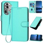 Per OPPO Reno11 Pro Global YX0070 Custodia per telefono in pelle con fibbia in fibra di carbonio con cordino (azzurro)