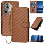 Per OPPO Reno11 Pro Global YX0070 Custodia per telefono in pelle con fibbia in fibra di carbonio con cordino (caffè)