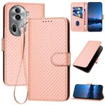 Per OPPO Reno11 Pro Global YX0070 Custodia per telefono in pelle con fibbia in fibra di carbonio con cordino (rosa)