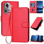 Per OPPO Reno11 Global YX0070 Custodia per telefono in pelle con fibbia in fibra di carbonio con cordino (rosso)
