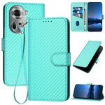 Per OPPO Reno11 Global YX0070 Custodia per telefono in pelle con fibbia in fibra di carbonio con cordino (azzurro)