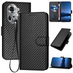 Per OPPO Reno11 Global YX0070 Custodia per telefono in pelle con fibbia in fibra di carbonio con cordino (nero)