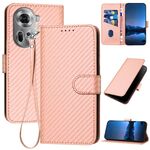 Per OPPO Reno11 Global YX0070 Custodia per telefono in pelle con fibbia in fibra di carbonio con cordino (rosa)