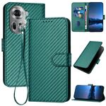 Per OPPO Reno11 Global YX0070 Custodia per telefono in pelle con fibbia in fibra di carbonio con cordino (verde scuro)