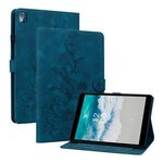 Custodia per tablet in pelle goffrata Giglio per Nokia T21 (blu scuro)