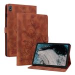 Custodia per tablet in pelle goffrata giglio per Nokia T20 10.4 2021 (marrone)