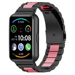 Per Huawei Watch Fit 3 cinturino in metallo in acciaio inossidabile con tre perline (nero rosa)