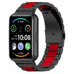 Per Huawei Watch Fit 3 cinturino in metallo in acciaio inossidabile con tre perline (nero rosso)