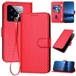 Per Xiaomi 14 Pro YX0070 Custodia per telefono in pelle con fibbia in fibra di carbonio con cordino (rosso)