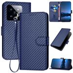 Per Xiaomi 14 Pro YX0070 Custodia per telefono in pelle con fibbia in fibra di carbonio con cordino (blu reale)