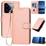 Per Xiaomi 14 Pro YX0070 Custodia per telefono in pelle con fibbia in fibra di carbonio con cordino (rosa)