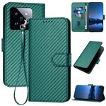 Per Xiaomi 14 Pro YX0070 Custodia per telefono in pelle con fibbia in fibra di carbonio con cordino (verde scuro)