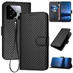 Per Xiaomi 14 YX0070 Custodia per telefono in pelle con fibbia in fibra di carbonio con cordino (nero)