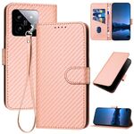 Per Xiaomi 14 YX0070 Custodia per telefono in pelle con fibbia in fibra di carbonio con cordino (rosa)