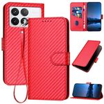 Per Xiaomi Redmi K70 / K70 Pro YX0070 Custodia per telefono in pelle con fibbia in fibra di carbonio con cordino(Rosso)