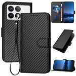 Per Xiaomi Redmi K70 / K70 Pro YX0070 Custodia per cellulare in pelle con fibbia in fibra di carbonio con cordino (nero)