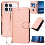 Per Xiaomi Redmi K70 / K70 Pro YX0070 Custodia per telefono in pelle con fibbia in fibra di carbonio con cordino (rosa)