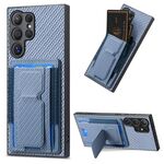 Per Samsung Galaxy S22 Ultra 5G Custodia pieghevole in fibra di carbonio con supporto elastico per carta (blu)