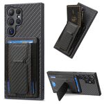 Per Samsung Galaxy S22 Ultra 5G Custodia pieghevole in fibra di carbonio con supporto elastico per carta (Nero)