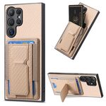 Per Samsung Galaxy S22 Ultra 5G Custodia pieghevole in fibra di carbonio con supporto elastico per carta (cachi)