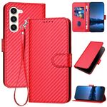 Per Samsung Galaxy S23 5G YX0070 Custodia per telefono in pelle con fibbia in fibra di carbonio con cordino (rosso)