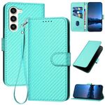 Per Samsung Galaxy S23 5G YX0070 Custodia per telefono in pelle con fibbia in fibra di carbonio con cordino (azzurro)
