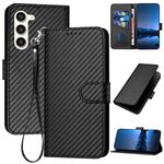 Per Samsung Galaxy S23 5G YX0070 Custodia per telefono in pelle con fibbia in fibra di carbonio con cordino (nero)