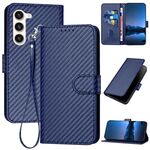 Per Samsung Galaxy S23+ 5G YX0070 Custodia per telefono in pelle con fibbia in fibra di carbonio con cordino (blu reale)