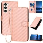 Per Samsung Galaxy S23+ 5G YX0070 Custodia per telefono in pelle con fibbia in fibra di carbonio con cordino (rosa)