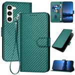 Per Samsung Galaxy S23+ 5G YX0070 Custodia per telefono in pelle con fibbia in fibra di carbonio con cordino (verde scuro)